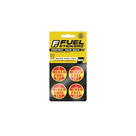 Fuel Stickers Mixed Fuel Sticker 50-1, 2-Cycle Label: Fuel Can & Outdoor Power Equip., Hvy-Dty, 1'' Dia, 20PK Z-1RMF50-20PK